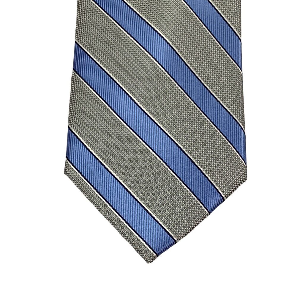Club Room Mens Outlined Stripe Classic Neck Tie Blue Silver 3.25"